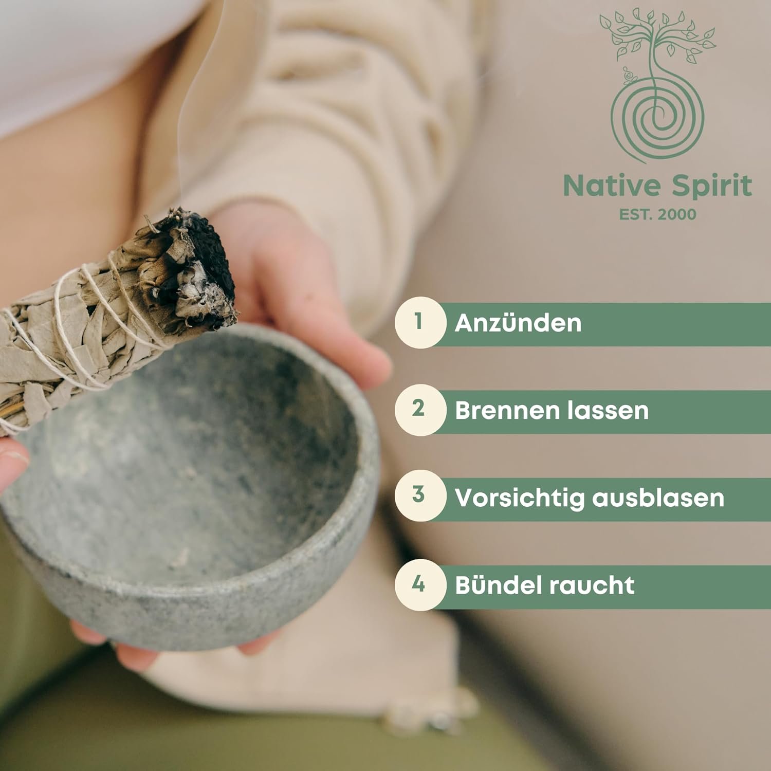 Native Spirit | Set of 12 White Sage Sticks | Approx. 18cm of Handmade Sun-Dried Leaf Incense | Fair Trade California | Energy Cleanse and Revitalization - Imagen 5